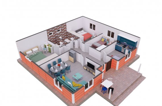 100 m2 Prefabricated House Model