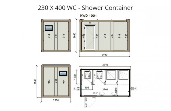 KW4 230X400 Shower & Toilet Blocks