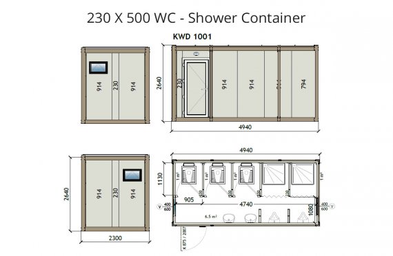 KW6 230X500 Shower & Toilet Blocks