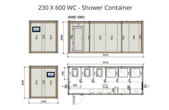 KW6 230X600 Shower & Toilet Blocks